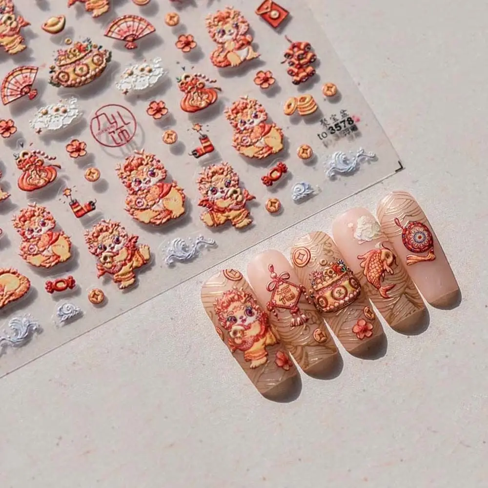 New Year Nail Charms Chinese New Year Nail Stickers Nail Art Supplies Manicure Ornaments New Year Dragon Nail Decals Red Lantern