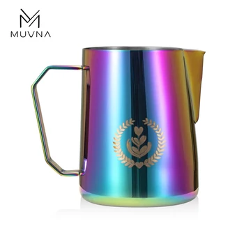 MUVNA 350/450/600ml Milk Steaming Frothing Pitcher Stainless Steel Milk Jug Pull Flower…