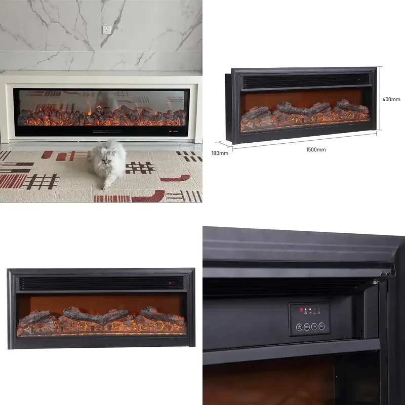 1500W WiFi Electric Fireplace Insert Steel APP Remote LED Display Heater for Home Hotel Car US Plug Smart Heating Unit