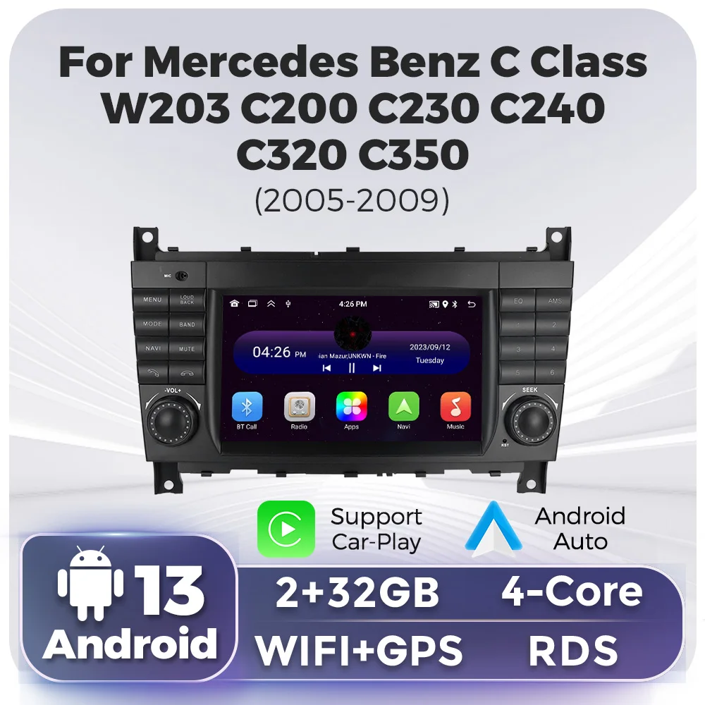 Navifly Android 13 Car Radio Multimedia Player for Mercedes Benz C Class W203 C200 C180 C220 CLK240 CLK320 Wireless CarPlay Auto