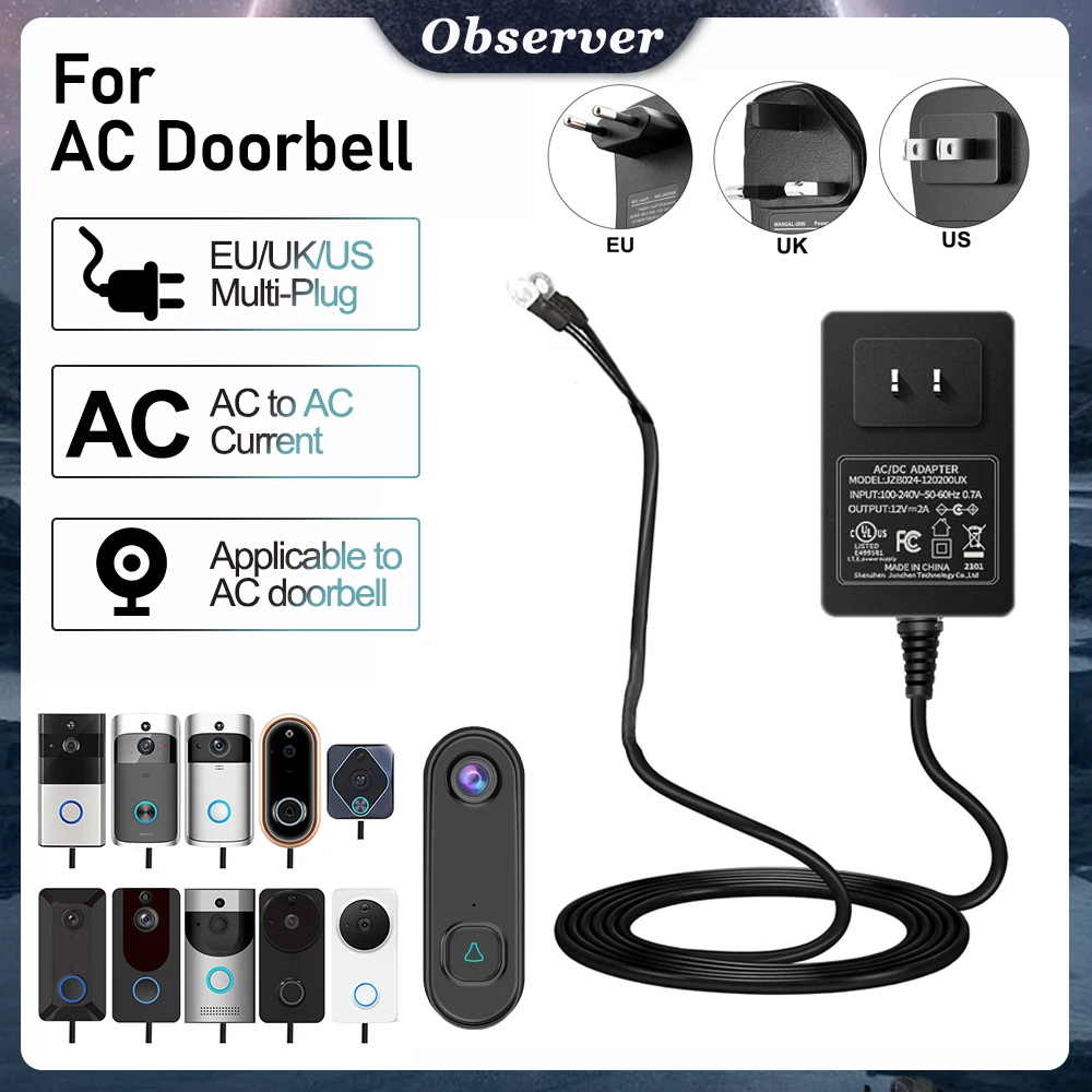 

AC 120V-230V to AC 16V-24V Universal Power Adapter for Wifi Smart Video Doorbell Camera Video Intercom Door Bell Ring