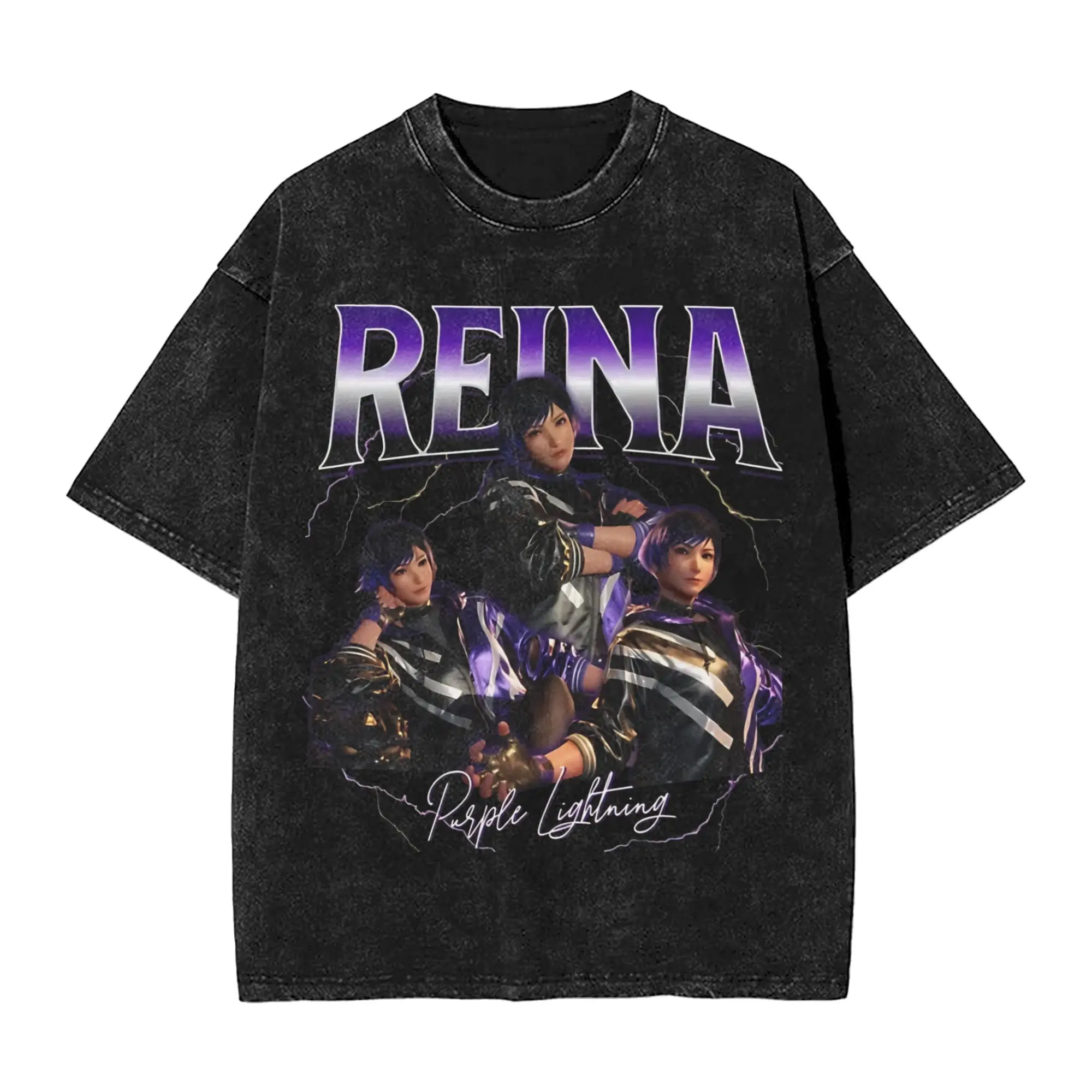 Reina Tekken Washed T Shirts Streetwear Hip Hop Novelty T-Shirts  Tees Men Women Short Sleeve High Street