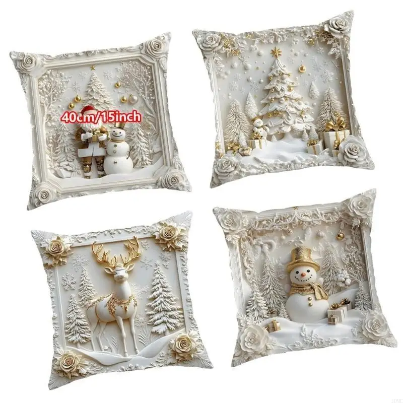 Pack Of 4 White Christmas Gaddi Rock Convivial Wintry the Snow creature Deer Soft Fushia Skin Fabric J0MC