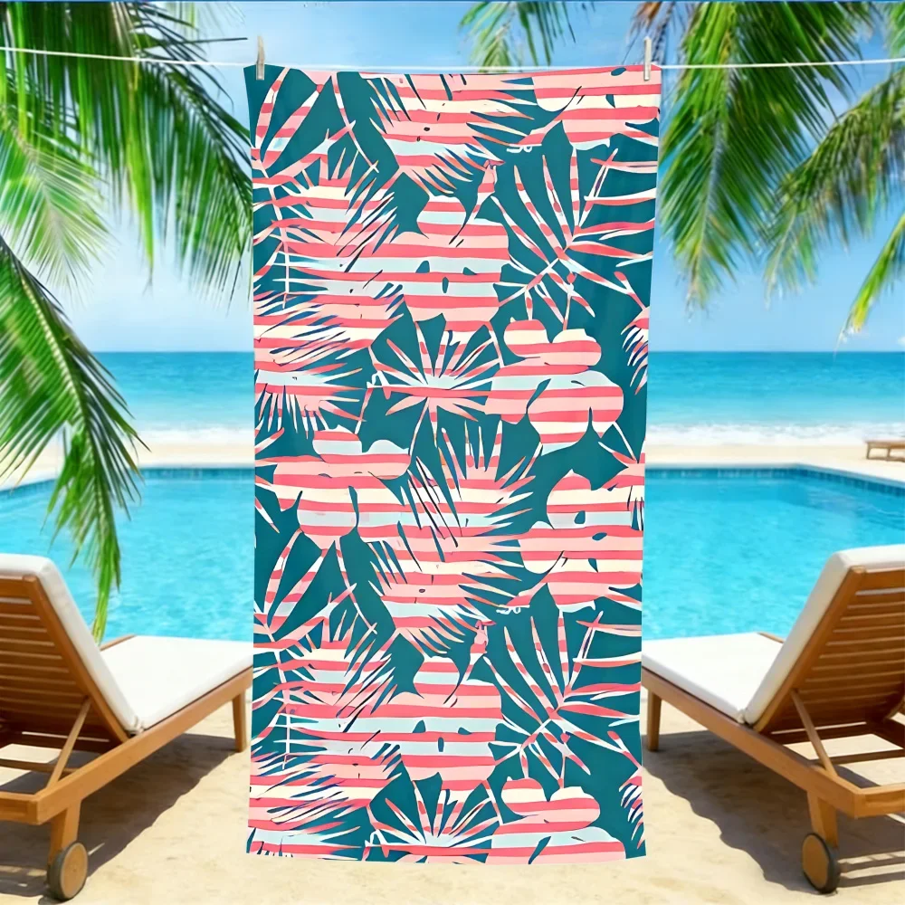 Patriotic Tropical Beach Towel – Soft Absorbent Microfiber with Red White Blue Palm Leaf Print for Summer