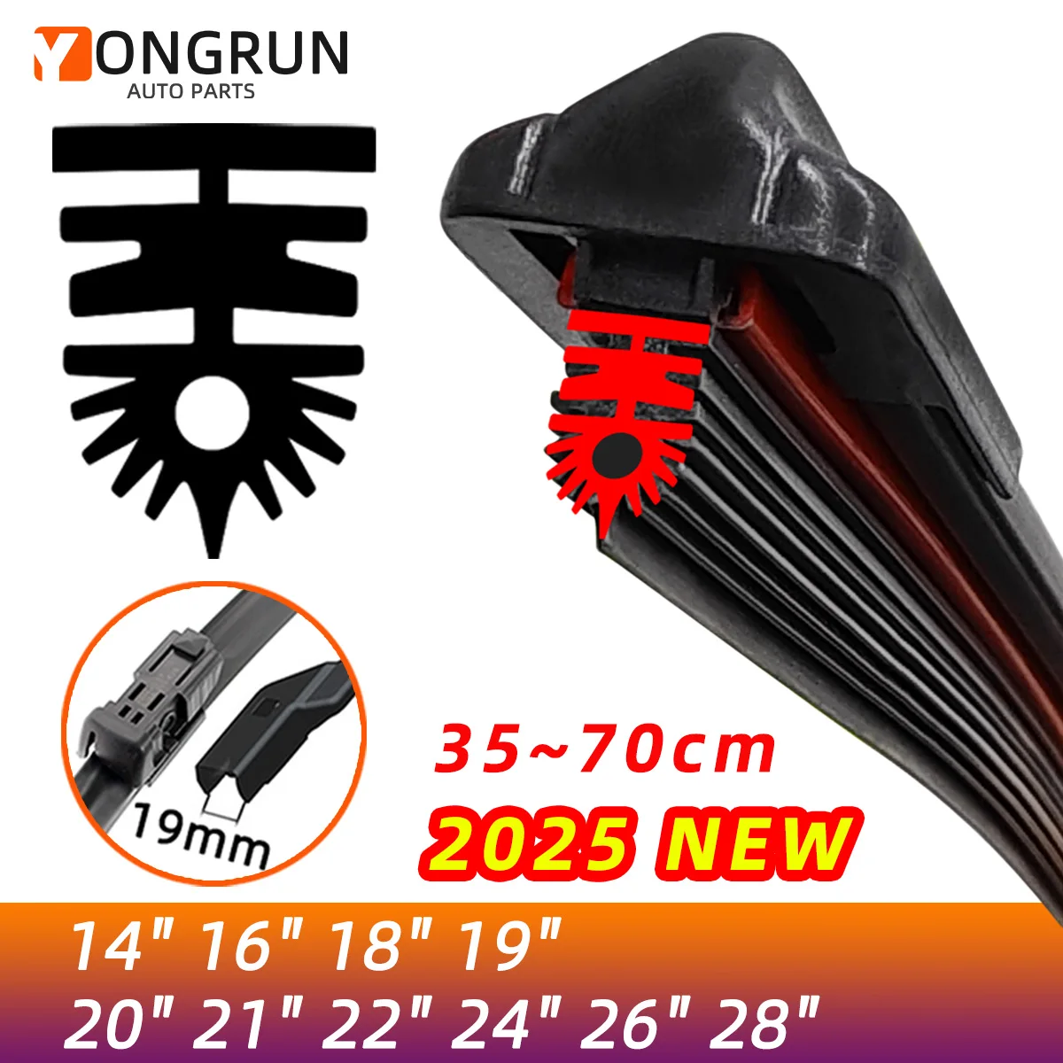 The new car's front windshield is compatible with 19mm wiper blades 14 "16" 18 "19" 20 "22" 24 "26" 28 "automotive parts