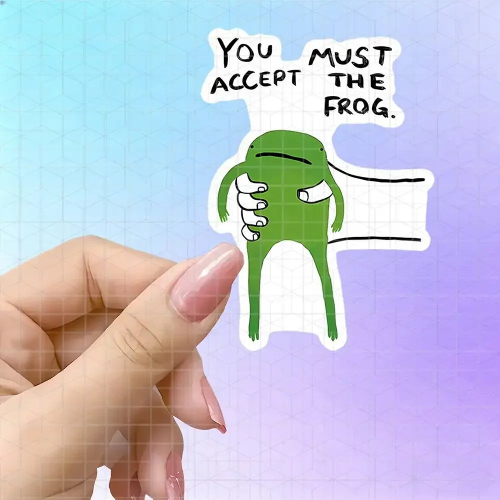 Ugly-Cute Slacking Frog Meme Vinyl Sticker Matte Decal For Luggage Laptop Minimal Line Art Frustrated Frog Funny