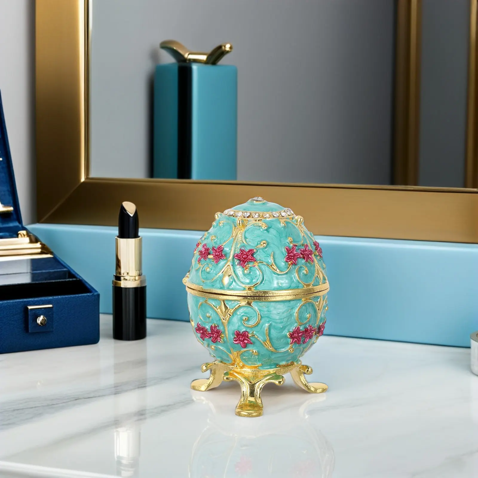 

Винтажная эмалированная шкатулка для украшений в форме яйца, расписанная вручную, с позолоченным металлическим корпусом и откидной крышкой, для колец, сувениров, декора стола, на Пасху, на свадьбу