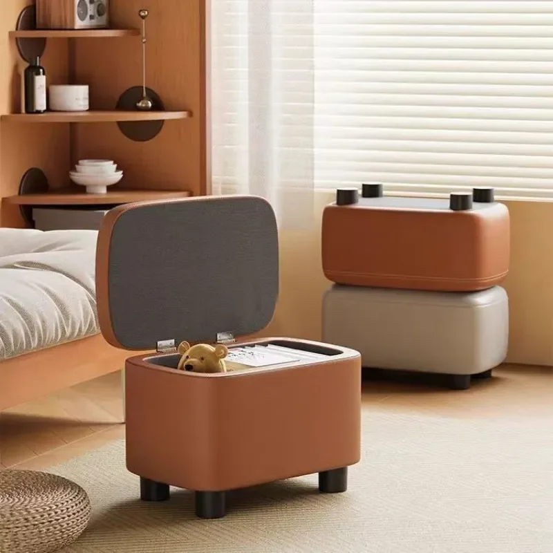 Compact Upholstered Footstool Low Round Ottoman for Living Room Entryway Shoe Changing Soft Padded Seat Bench for Kids Adults