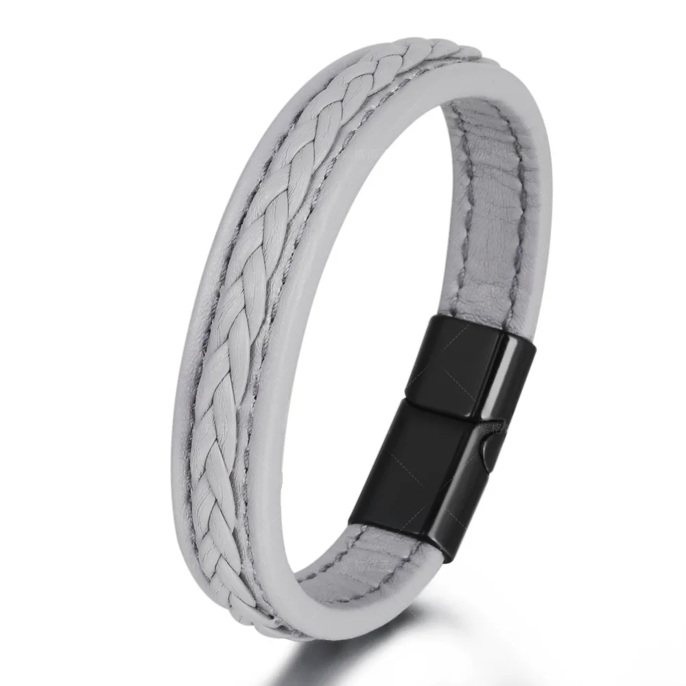 Trendy Leather Bracelets Men Stainless Steel Braided Rope Bracelets For Male Bracelets