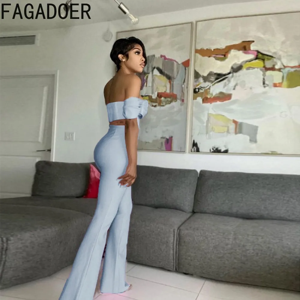 FAGADOER Sexy Off Shoulder Corset+Skinny Pants Two Piece Sets Casual Solid Color Matching Tracksuits Female Matching Streetwear