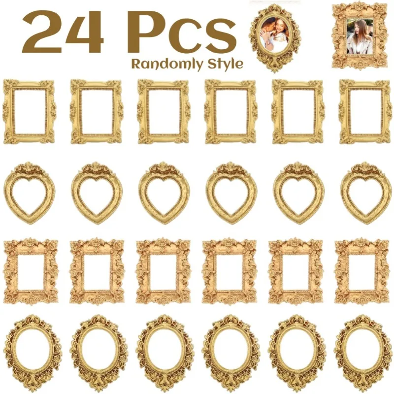 

24 шт. винтажных декоративных мини-рамок для картин, 4 стиля, прямоугольные подставки для демонстрации украшений, для настольной фотографии, свадебного декора