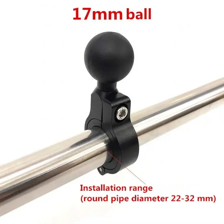 Fit 22--32mm Round Rod Clamp Motorcycle Handlebar Rail 17mm Ball Mount Car Headrest Rai Holder with for Gopro