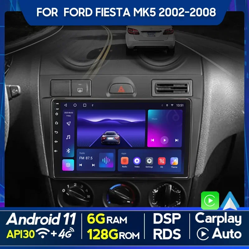 Car Radio Multimedia for Ford Fiesta Mk VI 5 Mk5 2002 - 2008 Android GPS Navigation Player Stereo Carplay 2 Din DVD Carplay