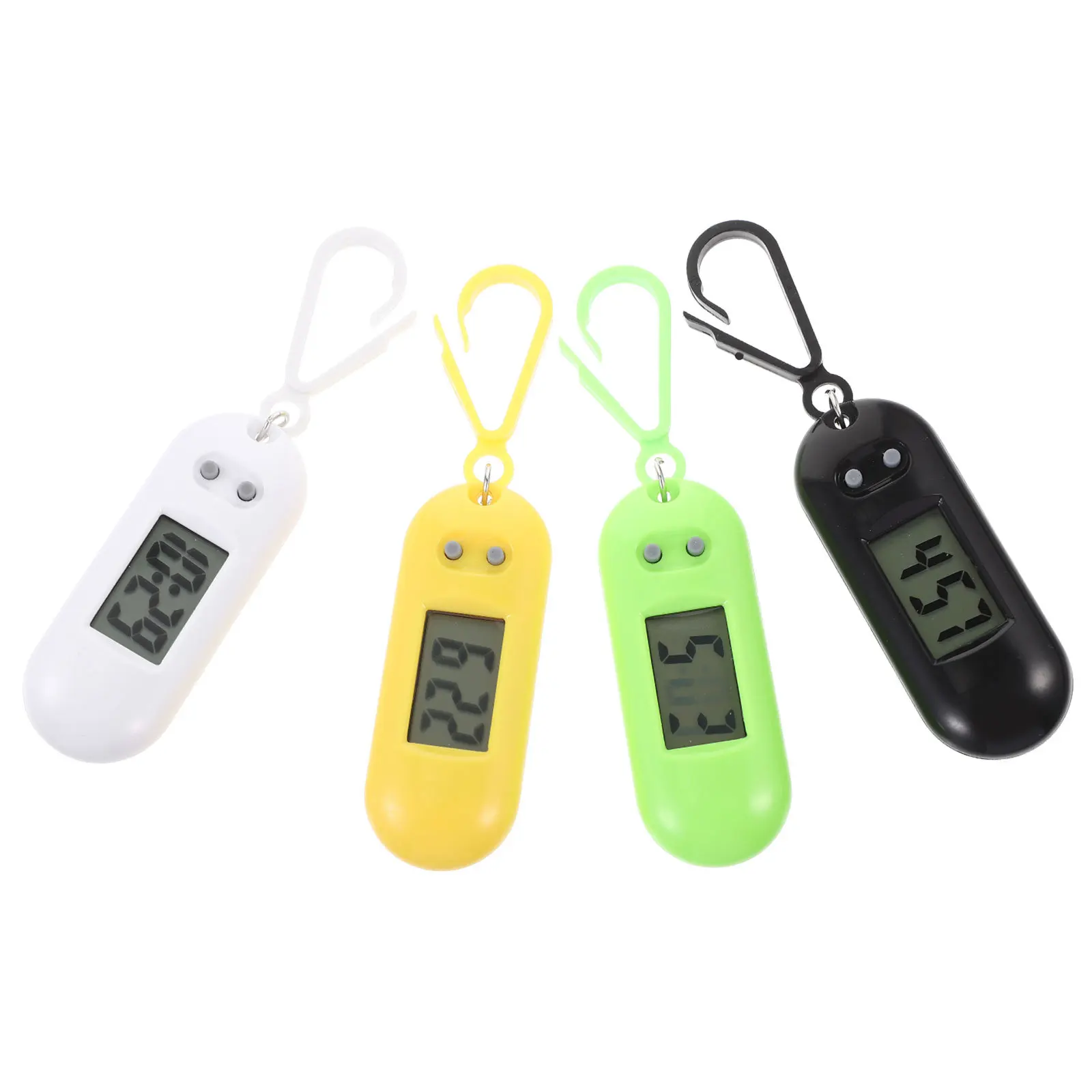 นาฬิกาอิเล็กทรอนิกส์แบบพวงกุญแจ 4 ชิ้น พร้อมไฟ LED สำหรับห้อยเข็มขัด กระเป๋าเป้สะพายหลัง ใช้กลางแจ้ง สีสุ่ม