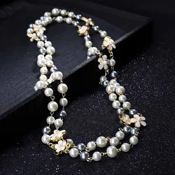Koreaanse luxe bloem parel lange trui ketting dubbellaags ketting vrouw accessoires