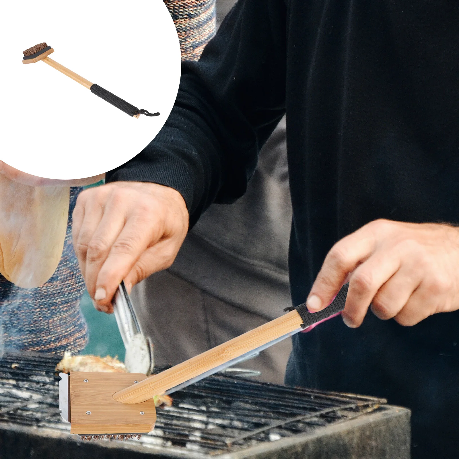 

Щетка для чистки с бамбуковой ручкой, прочный гриль для барбекю, инструмент для барбекю, щетки для чистки барбекю