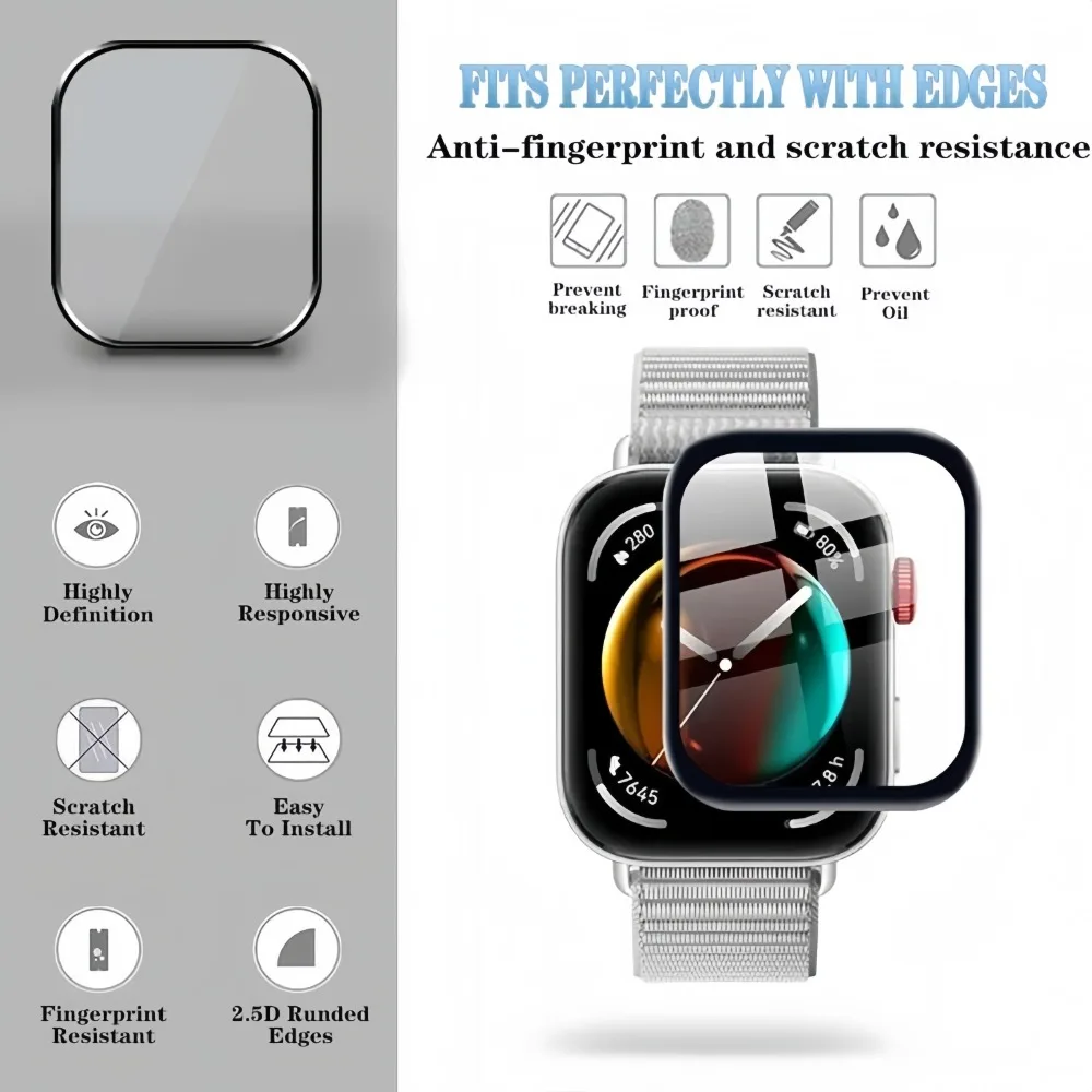 ตัวป้องกันหน้าจอสําหรับ Huawei Watch Fit 3 9D ตัวป้องกันหน้าจอโค้งสําหรับ Huawei Watch Fit3 Ultra-HD Full Coverage ป้องกันฟิล์ม