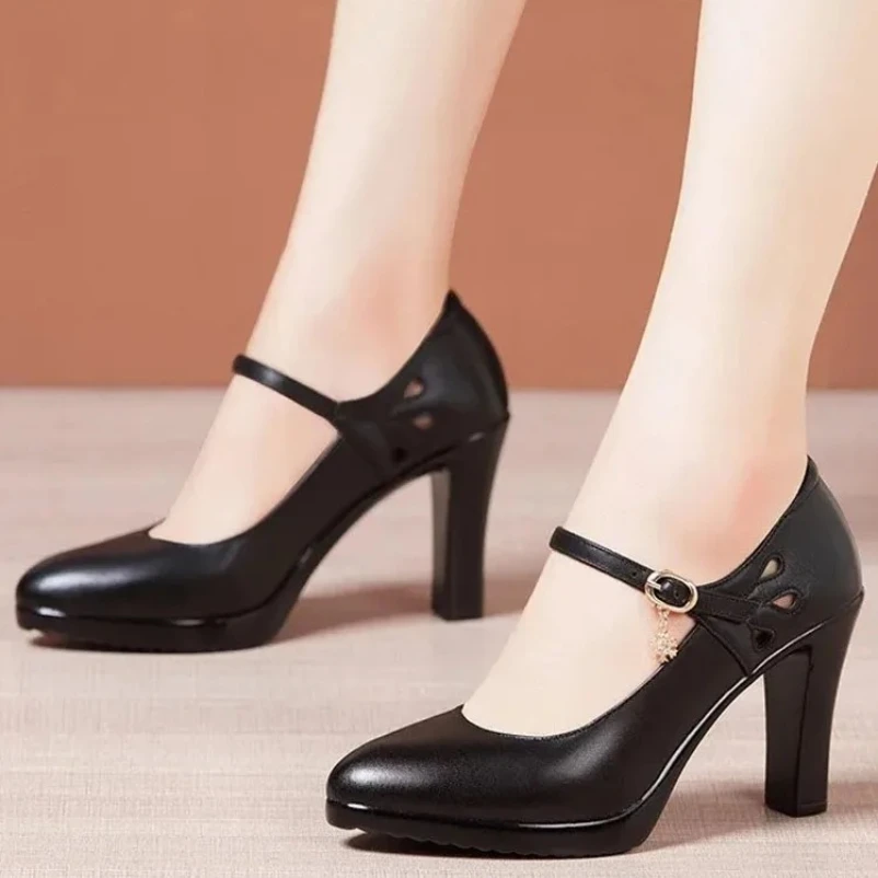 2025 حجم صغير 32-43 Shallolw أحذية من الجلد الطبيعي كتلة الخريف أحذية عالية الكعب منصة لفستان المكتب #6