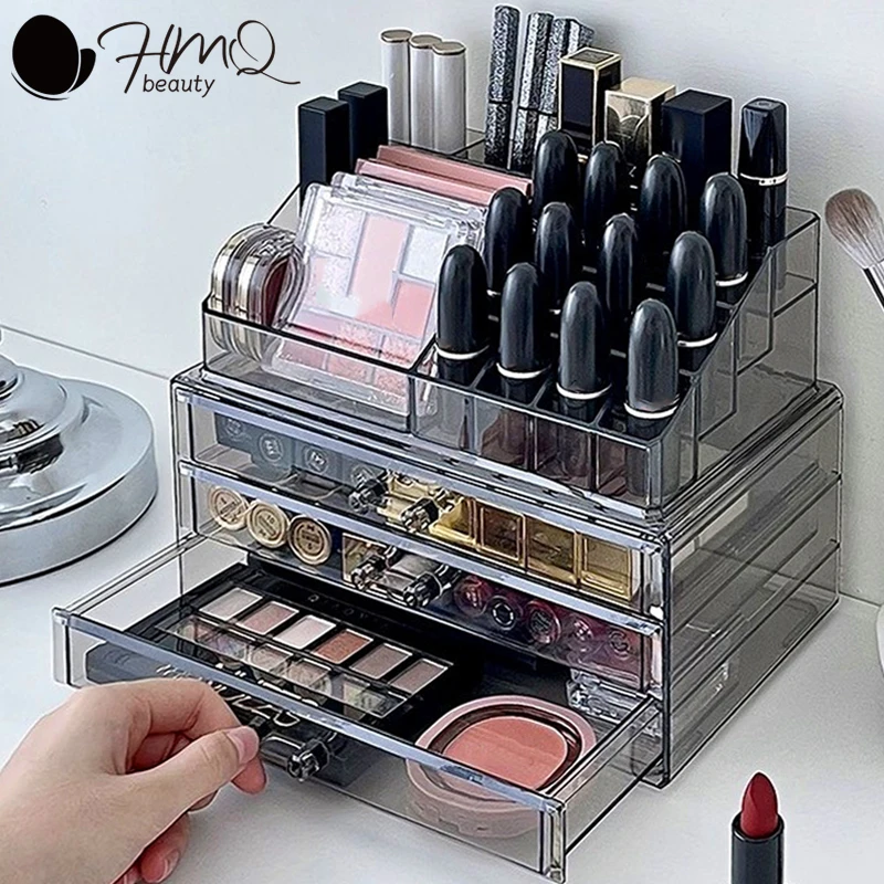 

Drawer Acrylic Cosmetic Storage Box Large Capacity Makeup Brush Organizer Desktop Dustproof Rack Jewelry Nail Polish Container