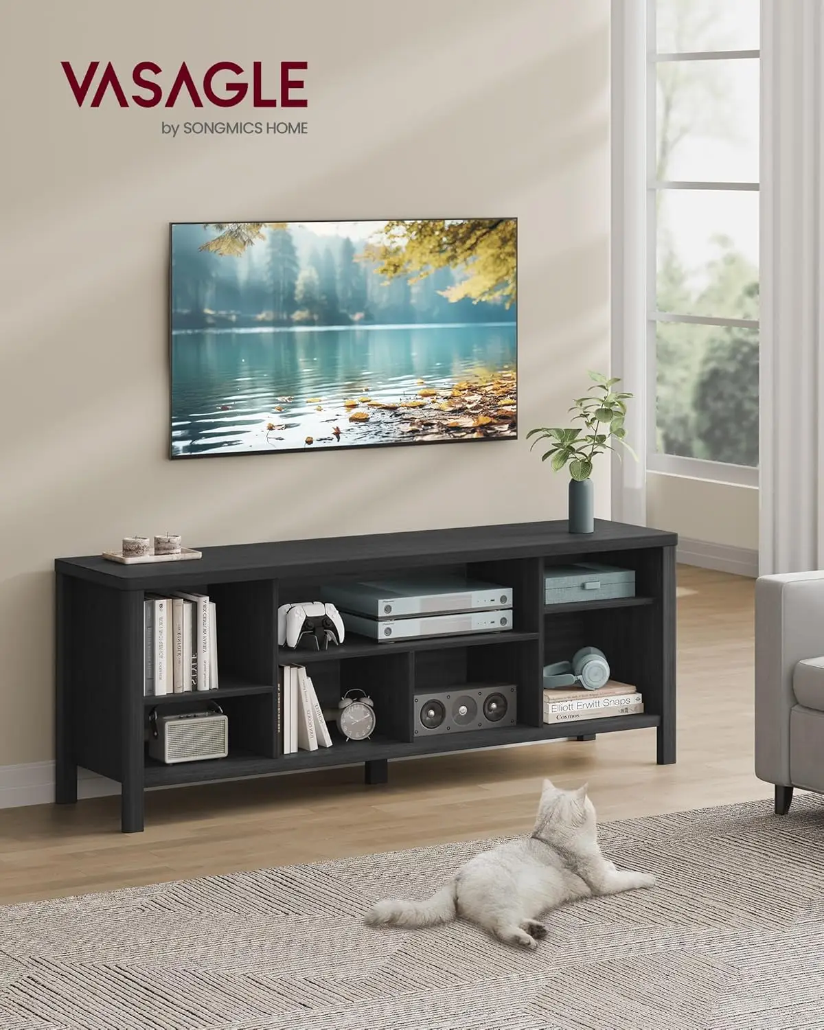 

TV Stand for TVs up to 70 Inches, Entertainment Center with Storage Shelves, TV Console Table, Easy to Assemble