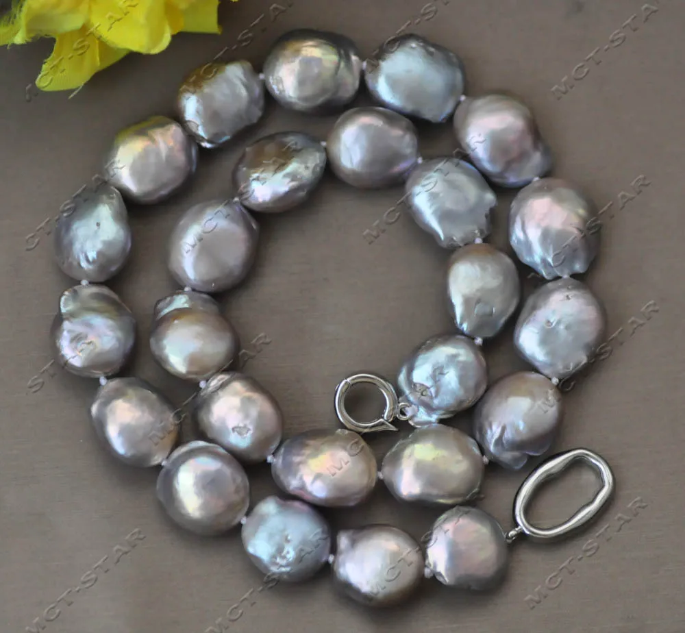 

Z13158 Natural 18" 16mm Baroque Coin Peacock-Gray Freshwater Pearl Necklace