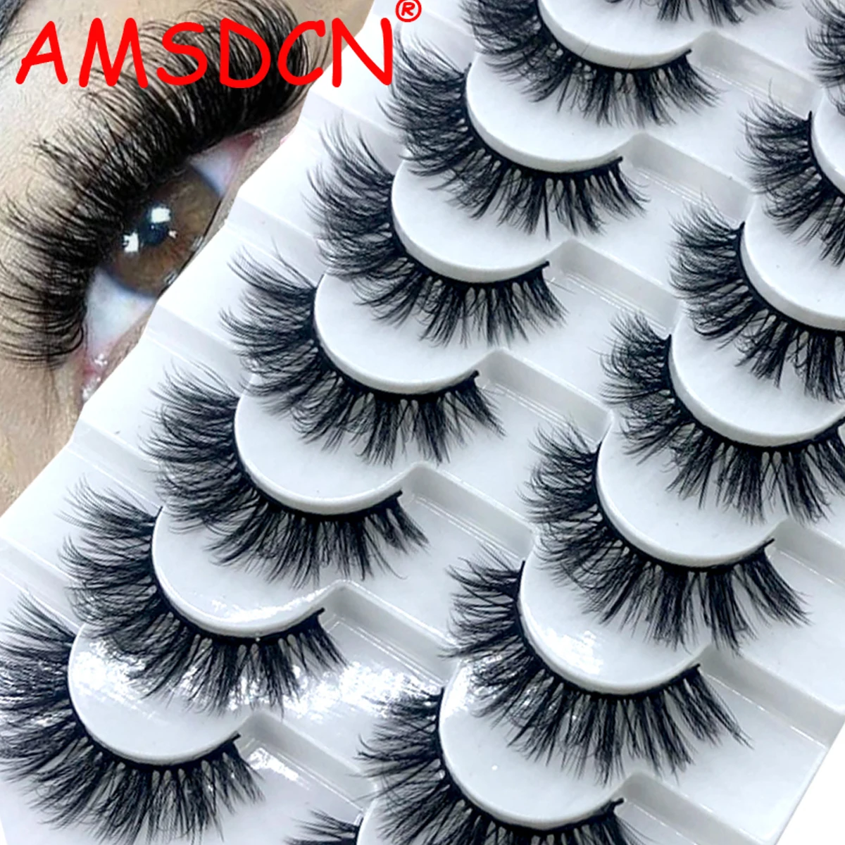 AMSDCN 8 Pairs of Natural False Eyelashes Long Makeup 3D Imitation Mink Fluffy Curly Crossed Eyelashes Extend Mink Eyelash Beaut