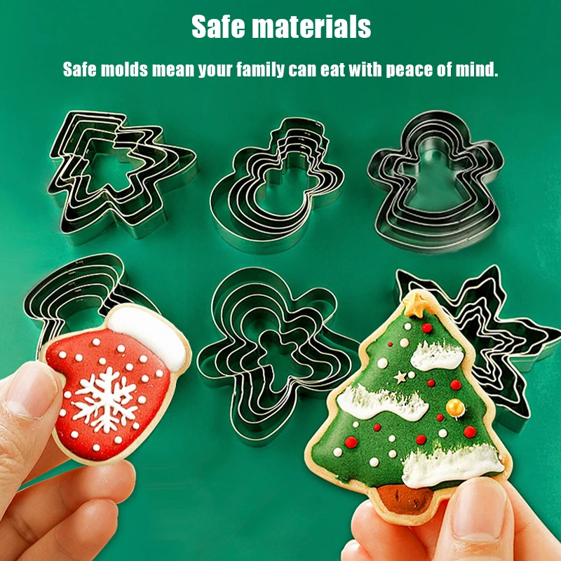 

{HMA74} 5Pcs Stainless Steel Christmas Cookie Mold Snowflake Christmas Tree Gingerbread Man Cookie Mold DIY Baking Tools
