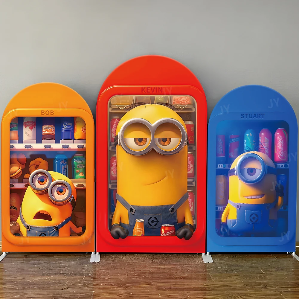 Minions Arch Backdrop Cover, Bob Kevin Stuart Themed Background for Kids Birthday Party Photo Booth Baby Shower Decor