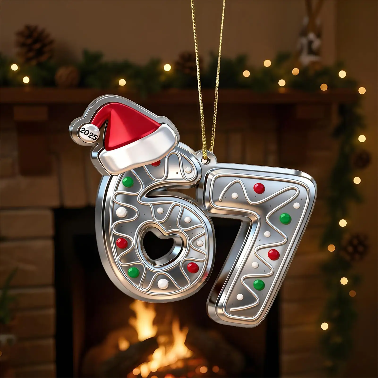 67 Ornament 2D Acrylic Funny Reusable Christmas Decor 67 Meme Ornament Holiday Decorations for Holiday Birthday Wall Door Window