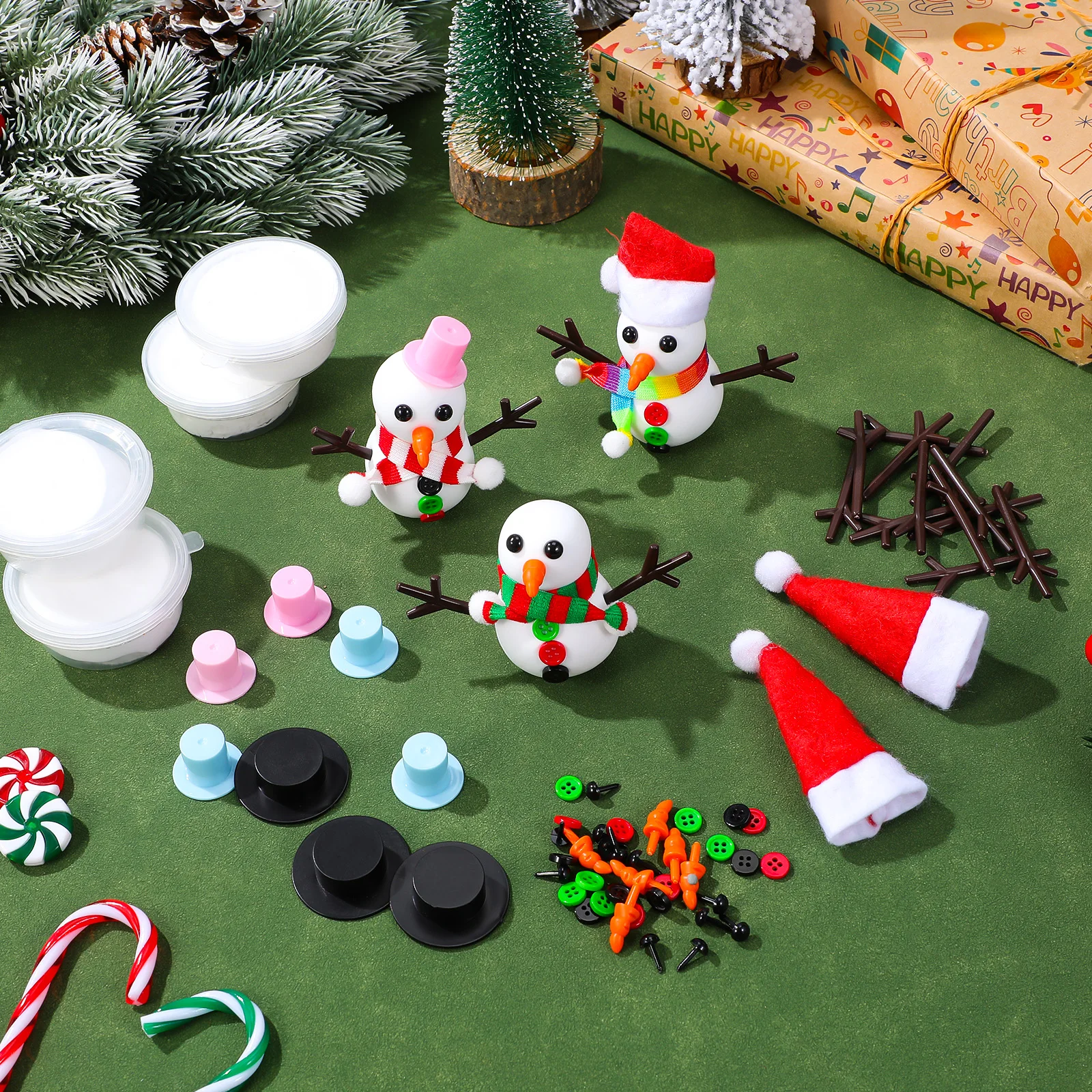 

96 Pcs Build Your Own Snowman Kit Indoor Make Craft Supplies Polymer Clay Making for Kids Christmas Crafts Kits Building