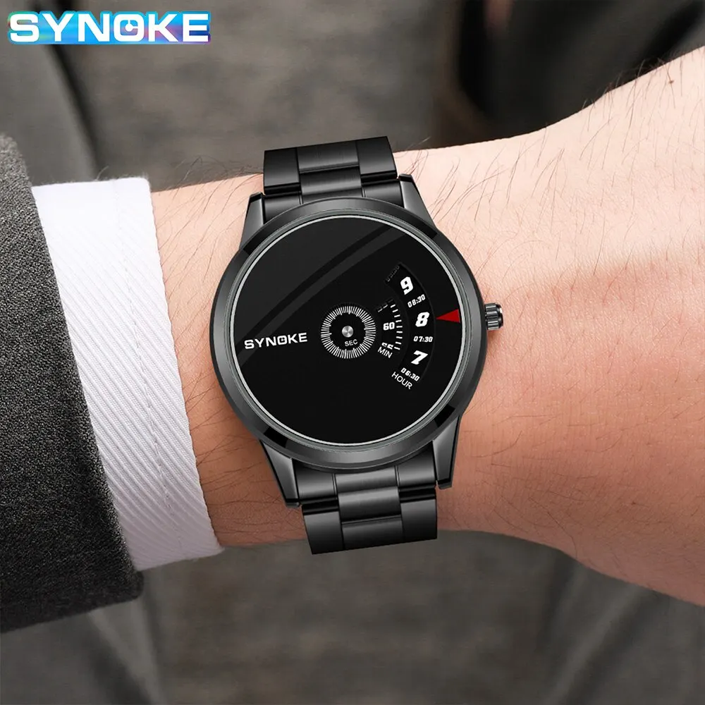 SYNOKE Quartz Watch Men Fashion Sports Waterproof Quartz Watch Student Steel Band Creative Calendar Dial Business