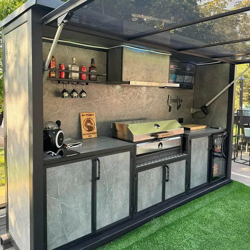Wholesale Outdoor BBQ Kitchen With Modular Island Sink Cabinets And Countertop Designed For Villa Garden Applications
