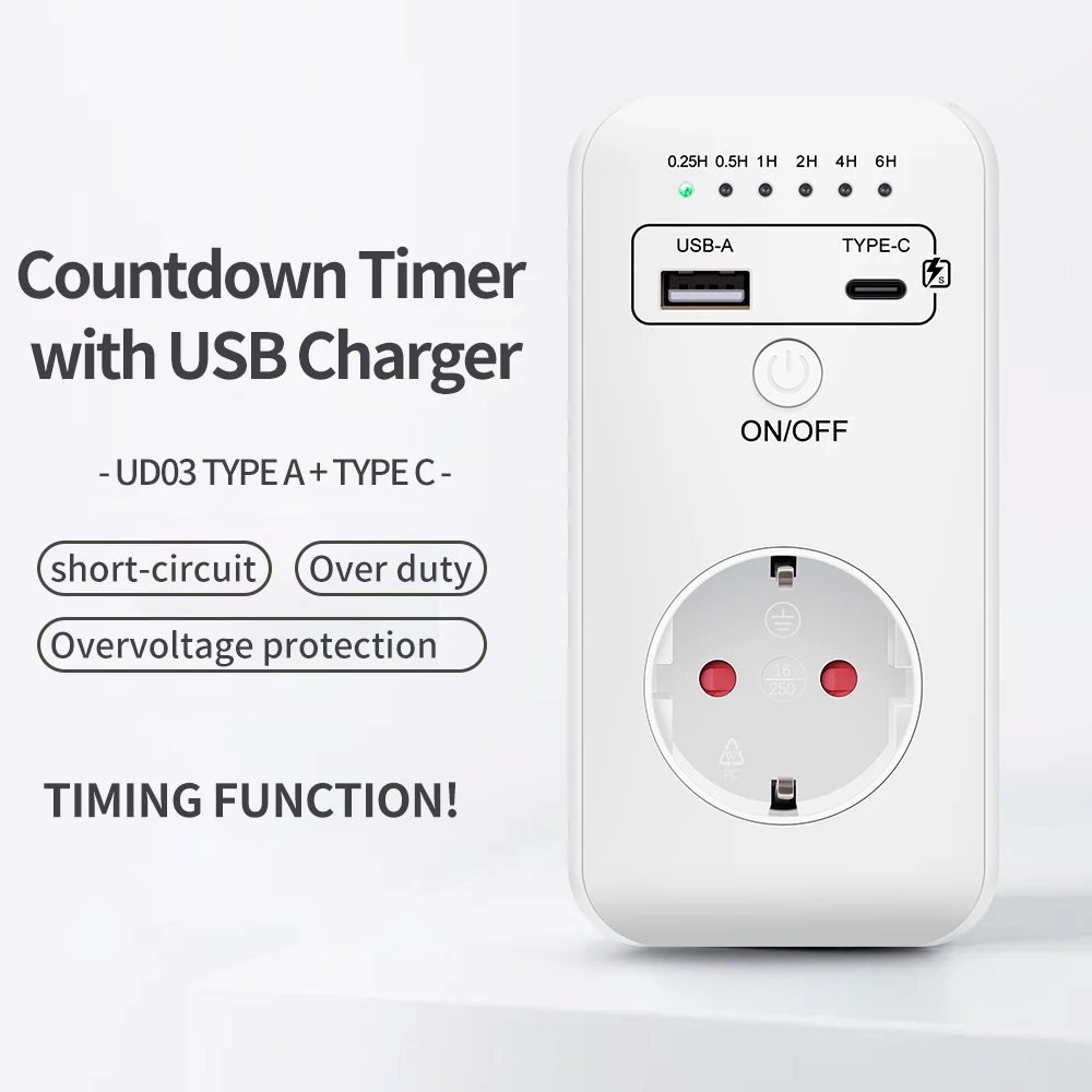 USB Type-C Timer Switch Digital Countdown Charging Timing Socket EU Plug Outlet Kitchen Appliance Electronic Time Control 16A