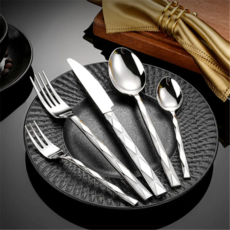 

Heavy Modern 304 Stainless Steel Cutlery Set Western Tableware High Quality Knife, Fork and Spoon Serving Tool Kitchen Utensils