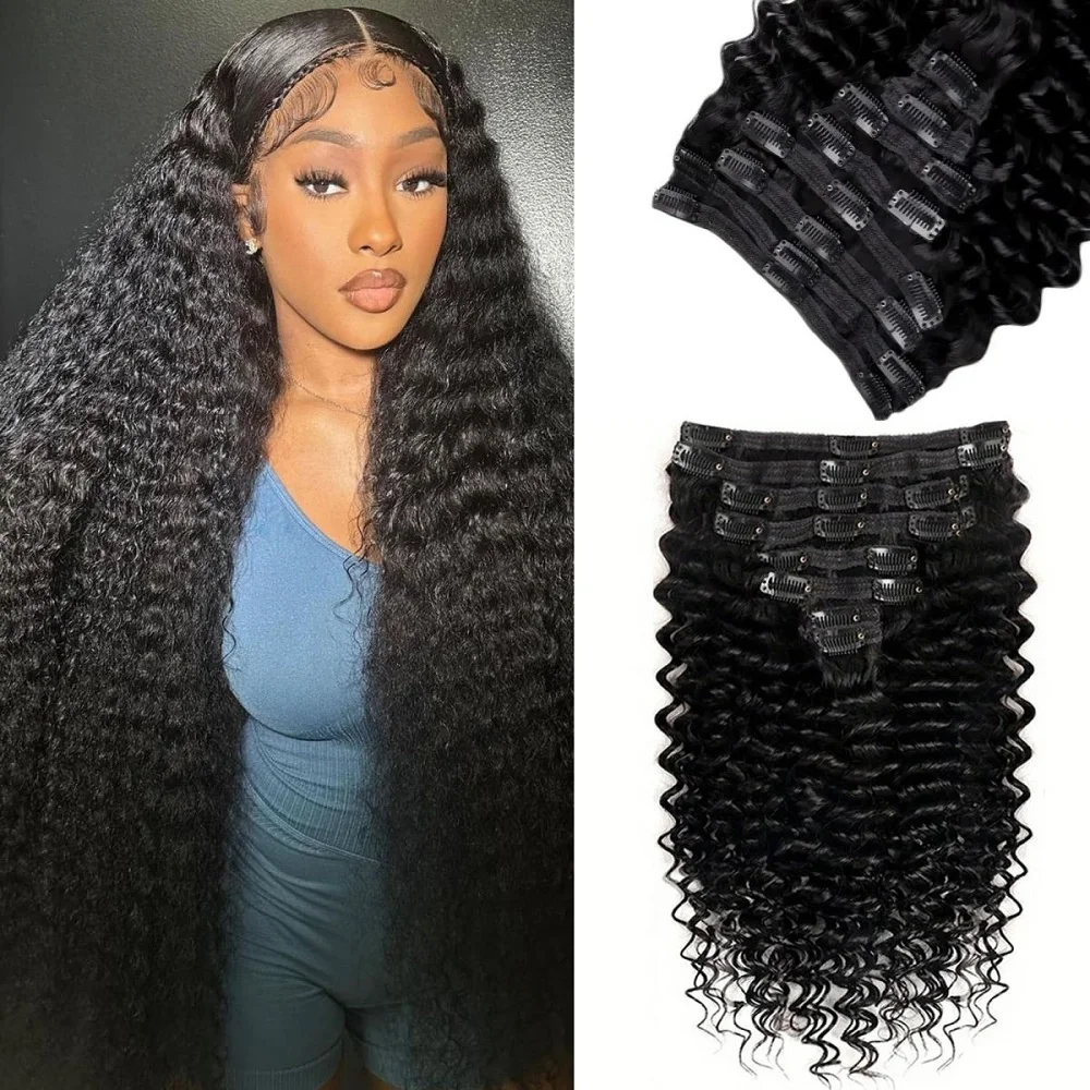 

Наращивание волос Deep Wave Clip ins Jet Black Наращивание волос для длинных волос 8 шт. 100 грамм человеческих волос Натуральные волосы