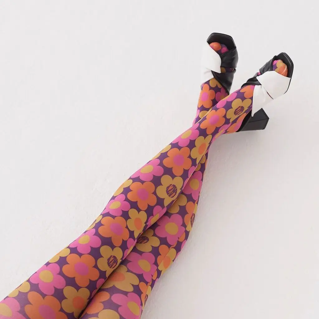 Womens Y2K Coquette Vintage Long Stockings Aesthetic Creative Heart/Floral/Cloud/Plaid Printing Tights Elastic Render Leggings