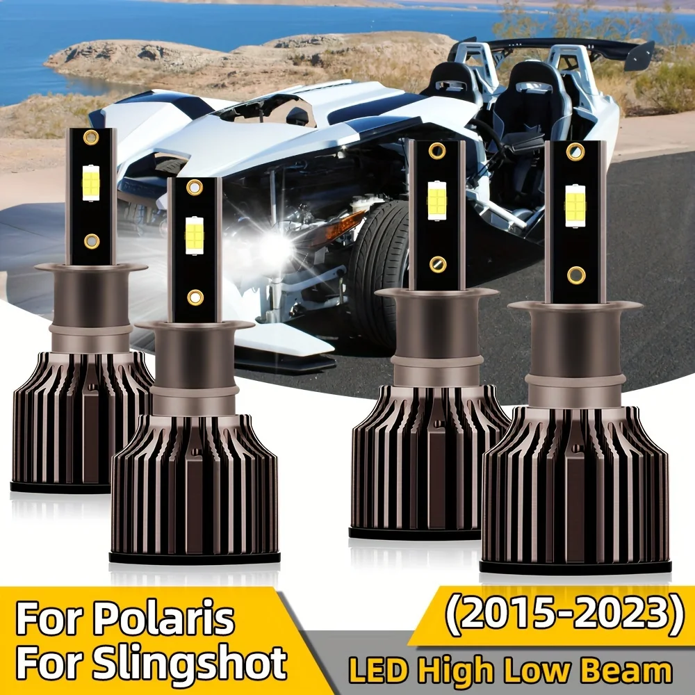 4pcs H3 LED Headlight Bulbs for Polaris Slingshot (2015-2023) High Low Beam 30000LM Super Bright Turbo Fan Headlamp Replacement