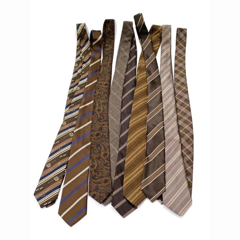 Handmade Retro Tie for Women Dark Brown Pattern Solid Khaki Casual Necktie Versatile Student Accessory for Autumn