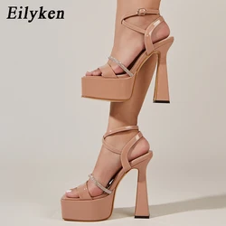 Eilyken Platform High Heels Chunky Women Fashion Sandals Sexy Square Toe Ankle Buckle Strap Crystal  Club 2024 New Shoes