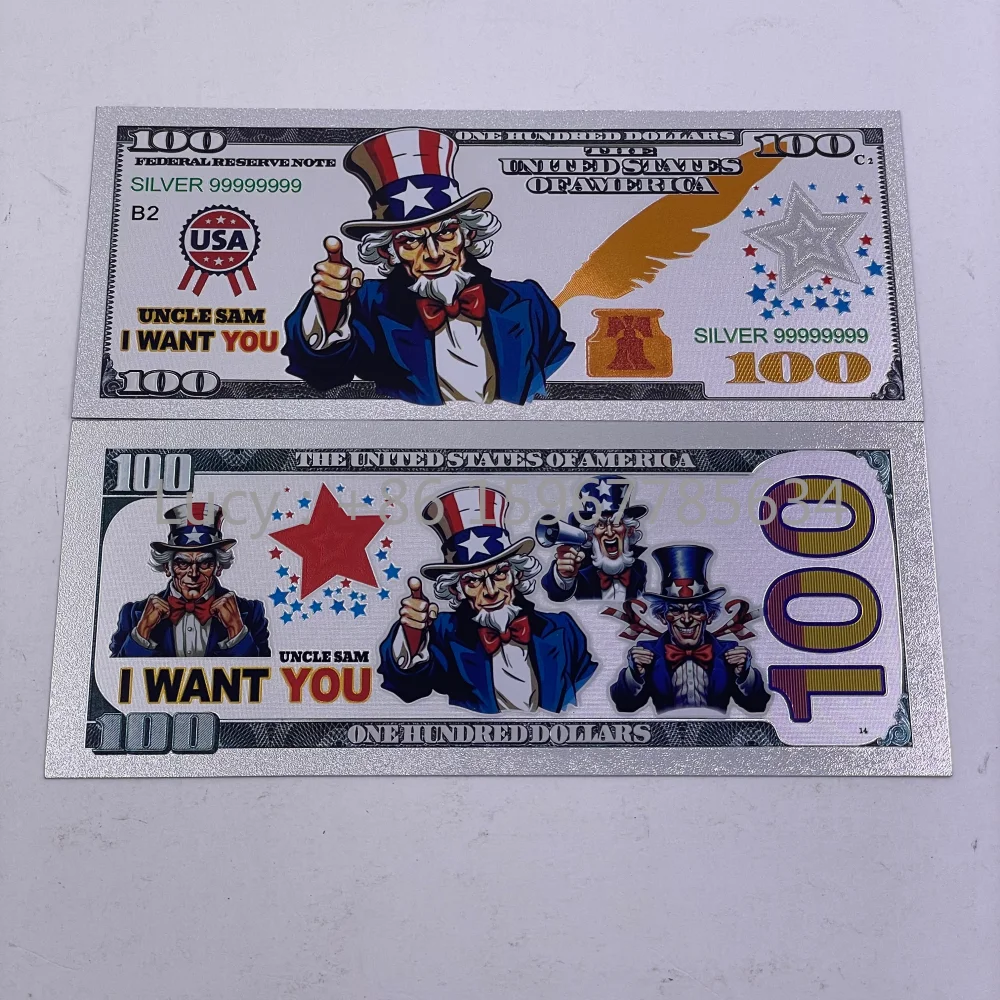 أمريكا العم سام "أنا أريدك" الأوراق النقدية الفضية 100 دولار أموال بلاستيكية قابلة للجمع فواتير تذكارية هدايا للحفلات #4