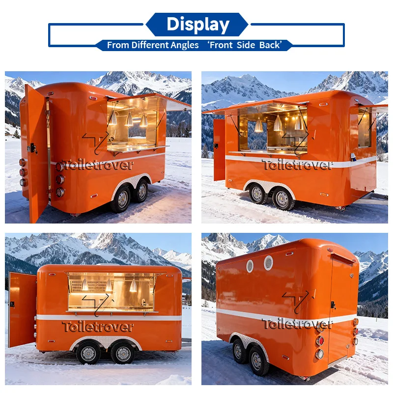 Vintage Style Food Truck Trailer Stainless Steel Custom Mobile Kitchen Unit Vending Cart Concession Trailer with Full Kitchen
