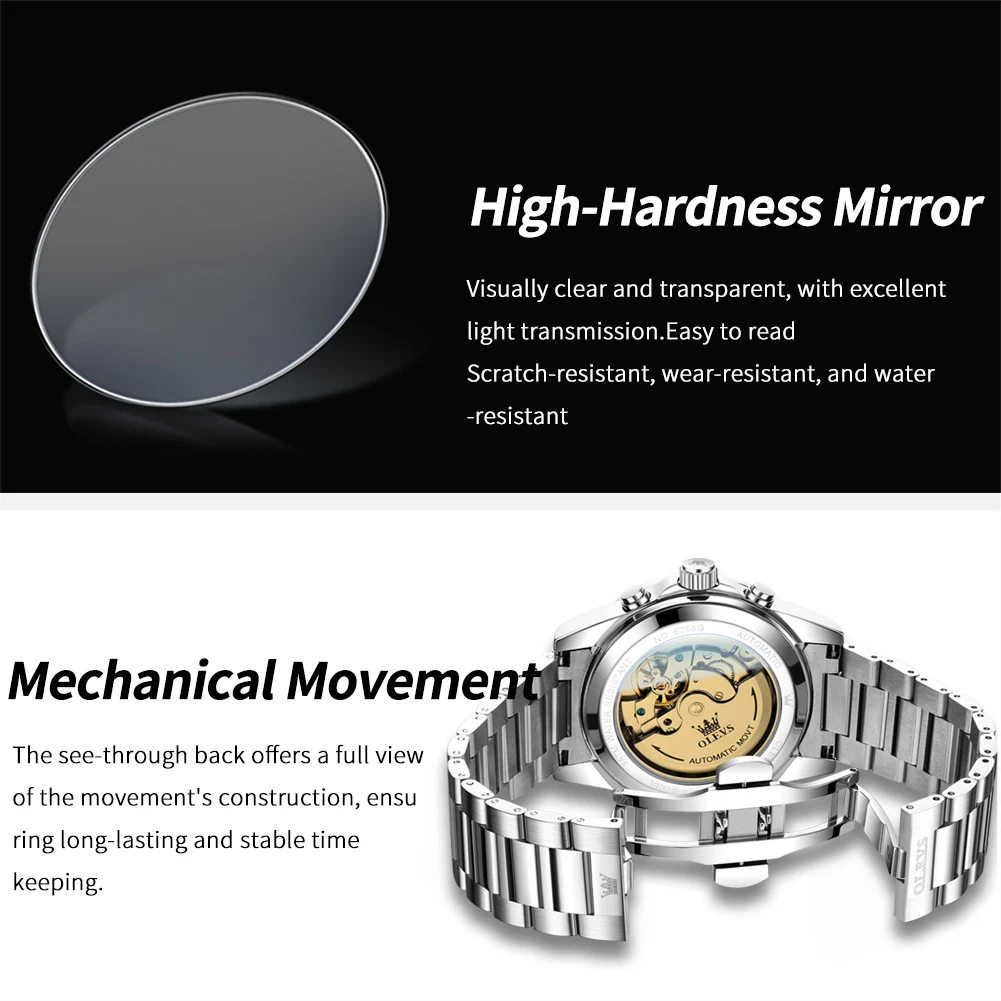 OLEVS 6756 Brand original authentic watches for man luxury Gift Box Steel belt three-eye multifunctional mechanical men's watch