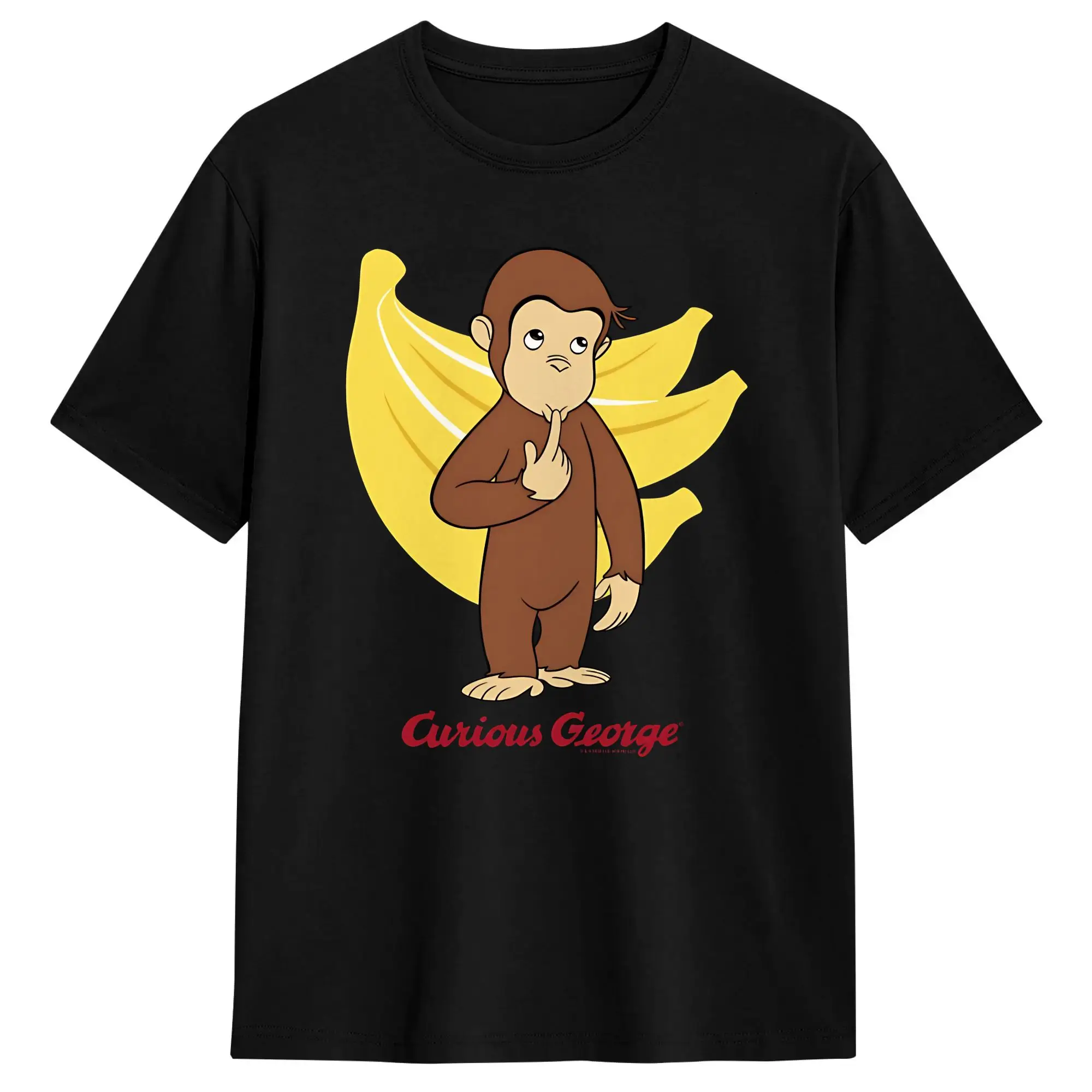 Men's Curious George Banana Bunch Logo T-Shirts Cotton Tops Summer Streetwear Short-Sleeved T Shirt Round Neck Casual Tee Shirt