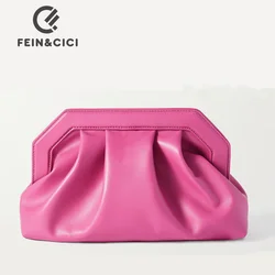 Designer clutch bag pu leather party purse bag women rose hot pink dumplings ruched pillow bag 2022 Trend pouch Bag