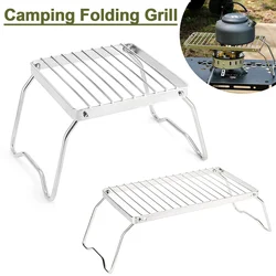 Camping Folding Grill Outdoor BBQ Grill Grate Portable Stainless Steel Gas Stove Stand Barbecue Rack Set Pot Holder for Camping