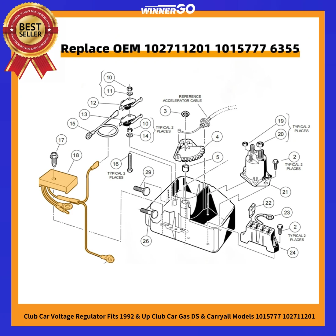 Club Car Spannungsregler passend für Club Car Gas DS & Carryall Modelle ab 1992 1015777 102711201 Motorradteile – Detail 4