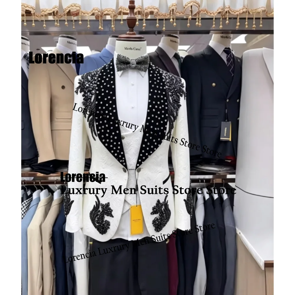 Exquisite	Diamond Men Suit Customized Luxury Paillette Jewelry Wedding Tuxedo Slim Elegant hombre 3 Pieces Set Groom Male Blazer