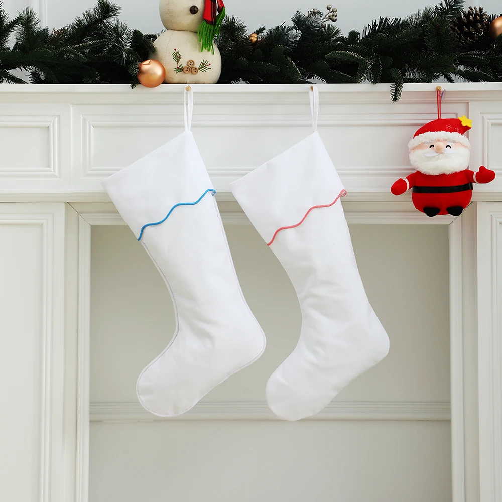 Weihnachtsstrumpf mit Stickerei, Jakobsmuschelmanschette, Süßigkeiten-Geschenk-Aufbewahrungstasche für Kinder, minimalistische Weihnachtsdekoration – Detail 1
