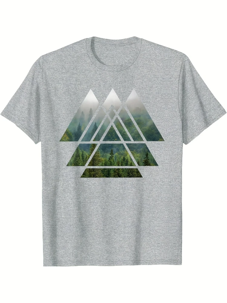 Sacred Geometry Triangles - Misty Forest-100% cotton O-neck short sleeve casual printed  Men's T-Shir.
