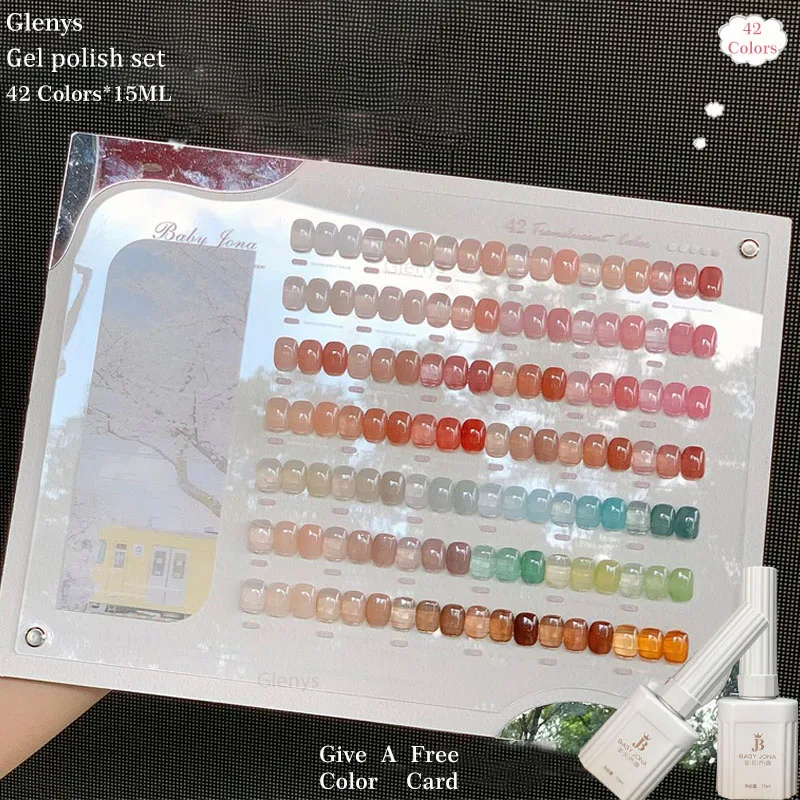 

Glenys 42 color nail polish gel net red popular advanced semi permanent immersion gel color matching card nail art varnish set